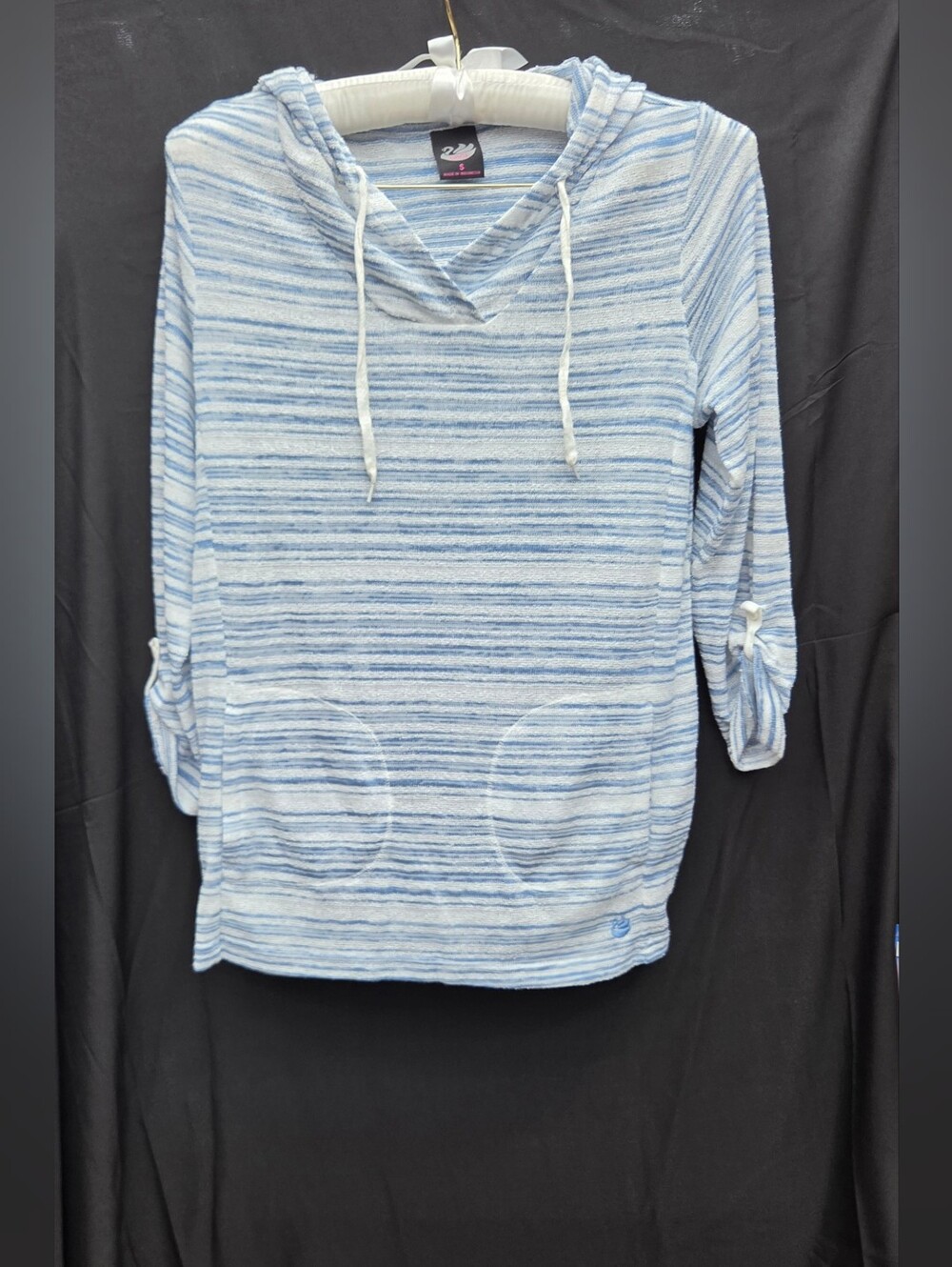 GVS Skye Blue Striped Knit Hoodie Pullover Sweater Small